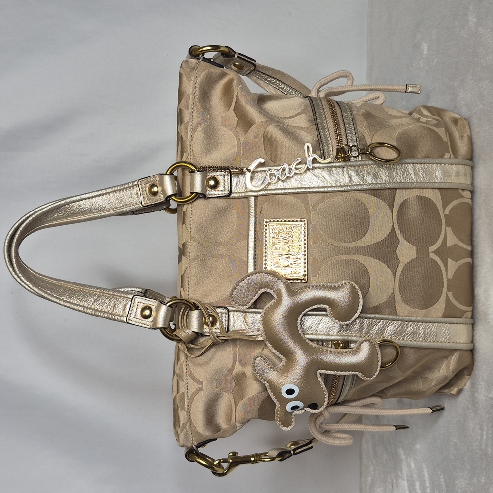 Coach Poppy Metallic Gold and Tan Tote Bag - Picture 3 of 17